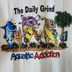 Vintage New Aquatic Addiction Medium Shark Funny TEE Surfing Daily Grind